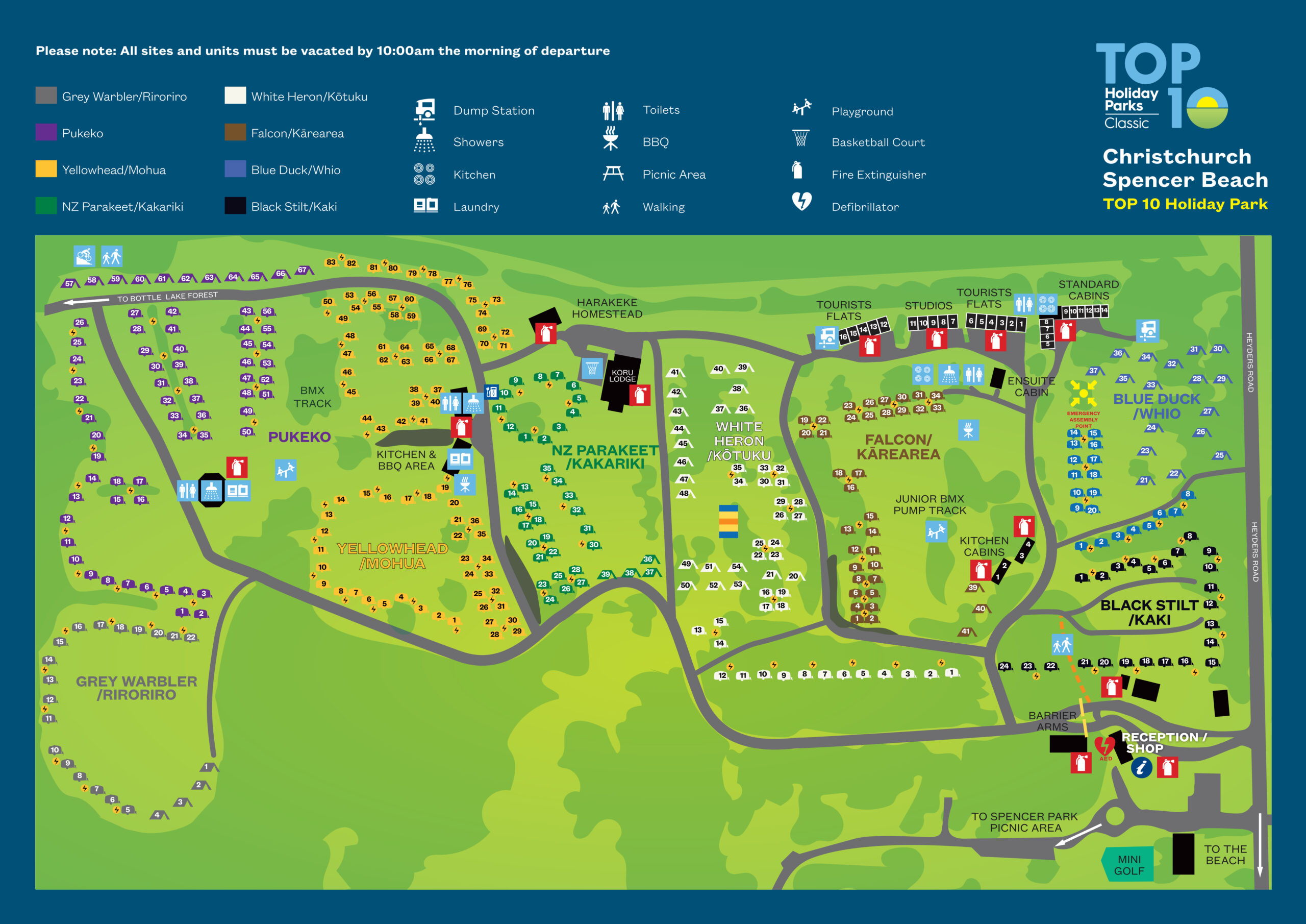 Site Map of Christchurch Spencer Beach TOP 10 Holiday Park